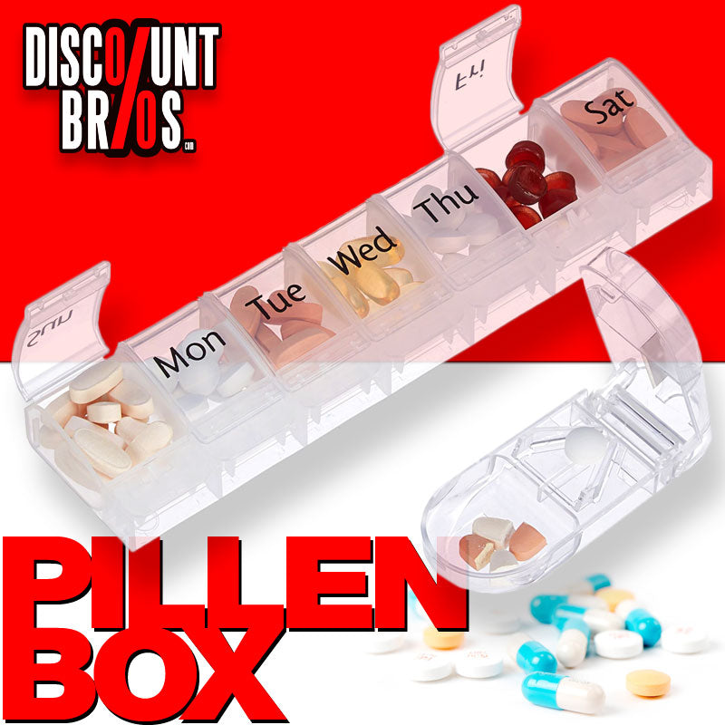 Tablettenbox PILLENBOX Pillendose Wochenbox 7 Tage mit praktischem Tablettenschneider ENGLISCH