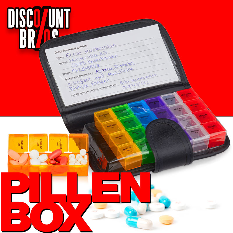 Tablettenbox PILLENBOX MIT ETUI Pillendose Wochenbox 7 Tage 4 Fächer – Medikamentenorganizer für eine Woche