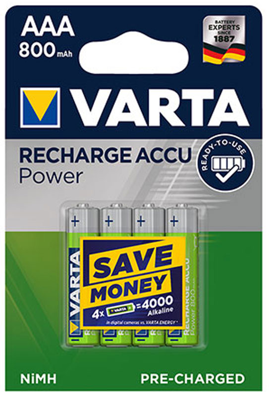 VARTA 56703 Ready2use AKKU 800 mAh AAA Micro HR3 4er Pack