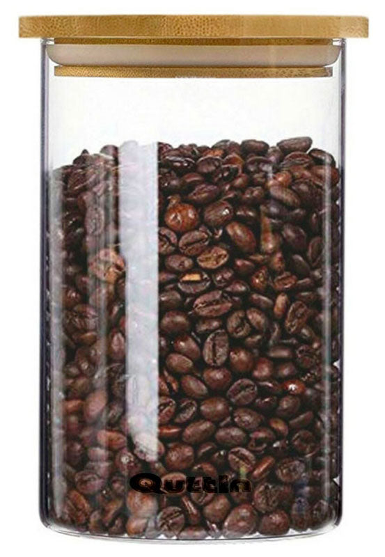 Stapelbares VORRATSGLAS mit BAMBUSDECKEL Vorratsbehälter Aufbewahrungsglas Glas Borosilikatglas 10x17cm
