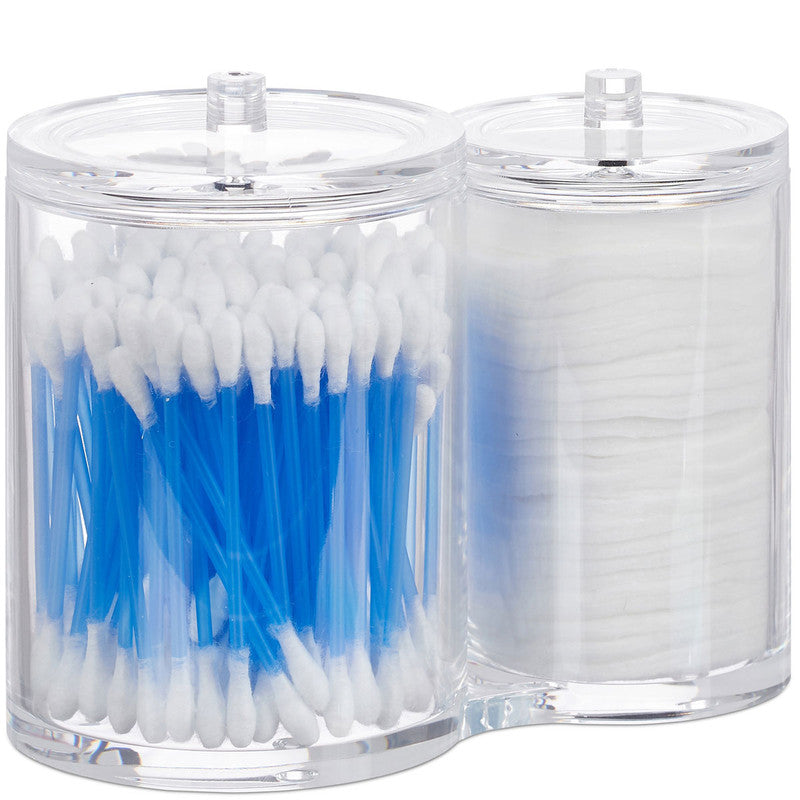 Doppel Acryl Organizer WATTESTÄBCHEN + WATTEPAD DISPENSER Box mit Deckel TRANSPARENT