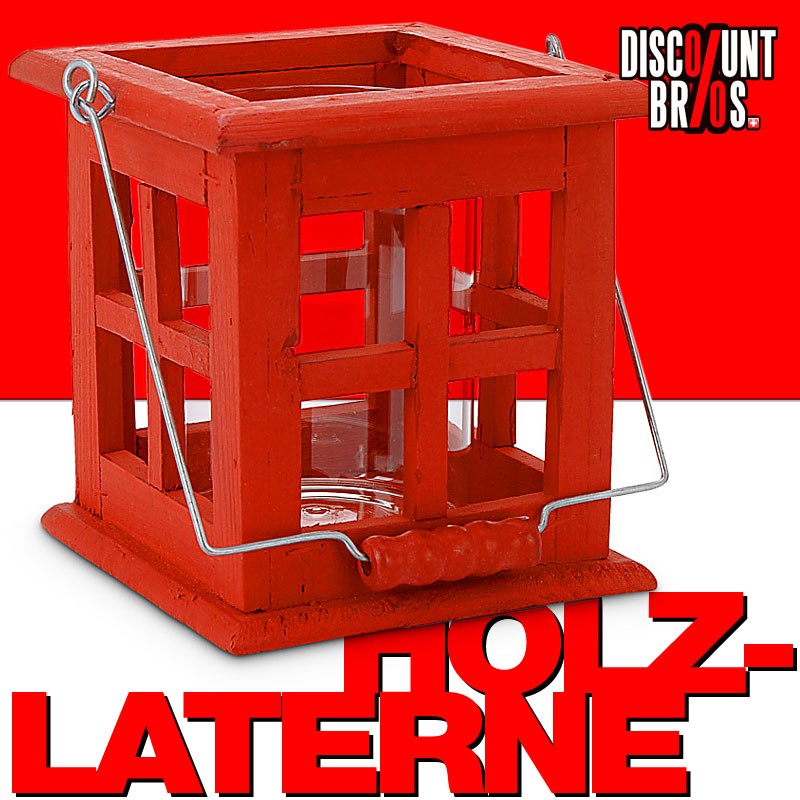 Rote LATERNE Windlicht aus Holz 13,5×13,5×14cm